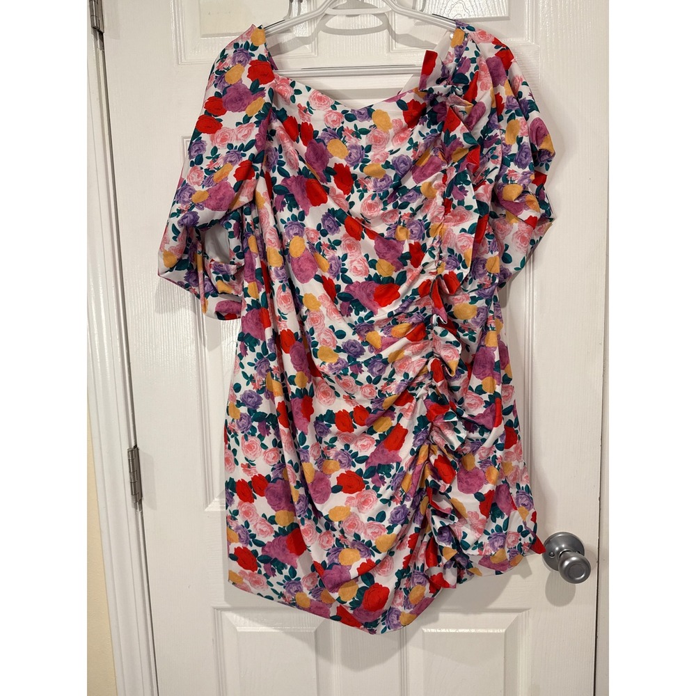 Batiste Floral Print Dress Ruffle Ruched Tie Back Party Mini 3X‎